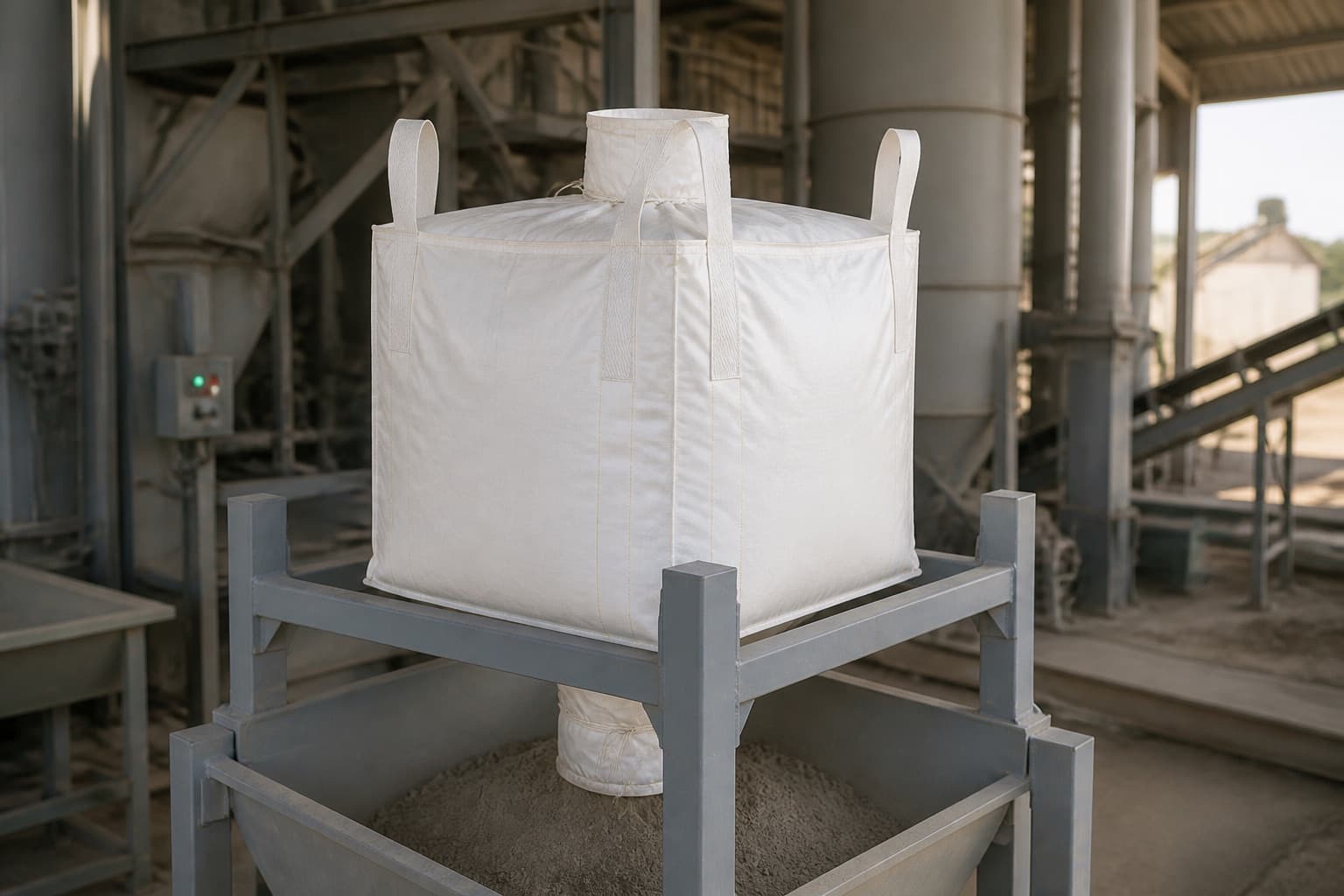 Cement Powderتعامل مع بيض FIBC في بيئة صناعية
