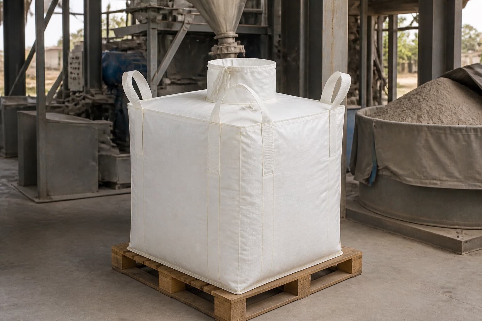 Cement Powderتعامل مع بيض FIBC في بيئة صناعية